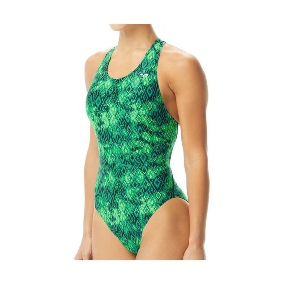 TYR Womens Glacial Maxfit One Piece Swimsuit Keyhole Back Green 30/S - Picture 1 of 7